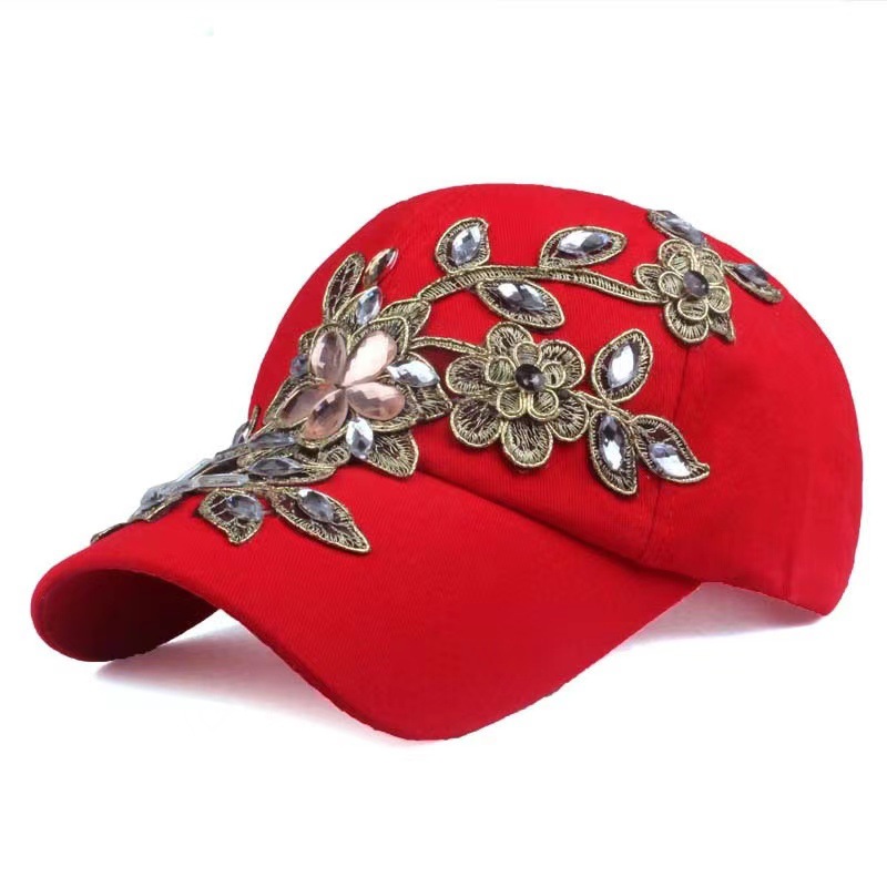 Comercio exterior sombrero de vaquero diamante hecho a mano gorra de béisbol industria pesada oro seda flor sombrero moda rhinestone sombrero fábrica al por mayor
