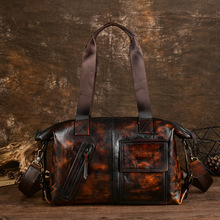 新款真皮复古手提旅行包头层牛皮手工做旧斜挎包多功能大容量男包
