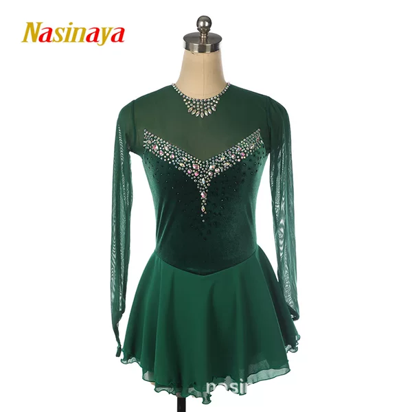 Funuo Figure Skating Clothing Performance Clothing Skating Clothing Children Adult Girls Competition Examination Velvet Skirt Colored Diamonds