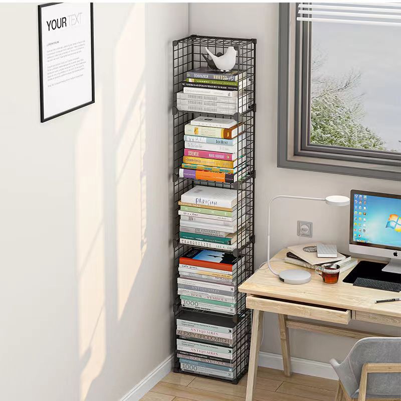 Simple bookshelf floor-standing space-saving storage rack combination desk student iron multi-layer small storage rack bookcase