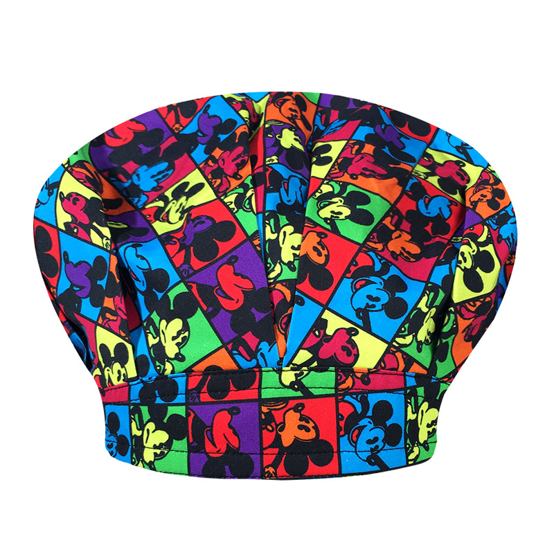 Sombrero de enfermera mujer chef cocinando cocina a prueba de aceite a prueba de humo pérdida de cabello sombrero esponjoso sombrero impreso puntera sombrero de trabajo ajuste elástico