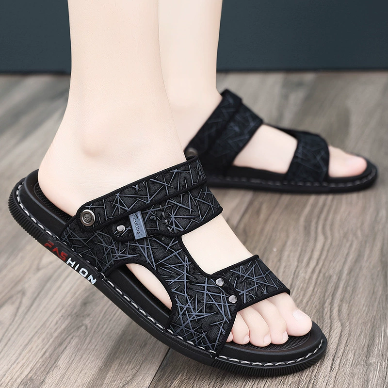 Уличные тапочки, мужские летние модные мужские Нескользящие износостойкие спортивные шлепанцы двойного назначения с мягкой подошвой, пляжные повседневные сандалии
