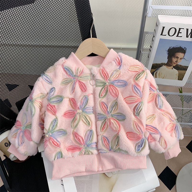 子供2025秋冬の女の子の新しいベルベットは保温のゆるい毛羽の上着の女性の赤ちゃんの冬服を厚くした|undefined