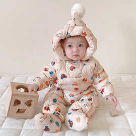 婴幼儿连体羽绒服男女宝宝冬季加厚小童保暖轻薄外出抱衣爬服