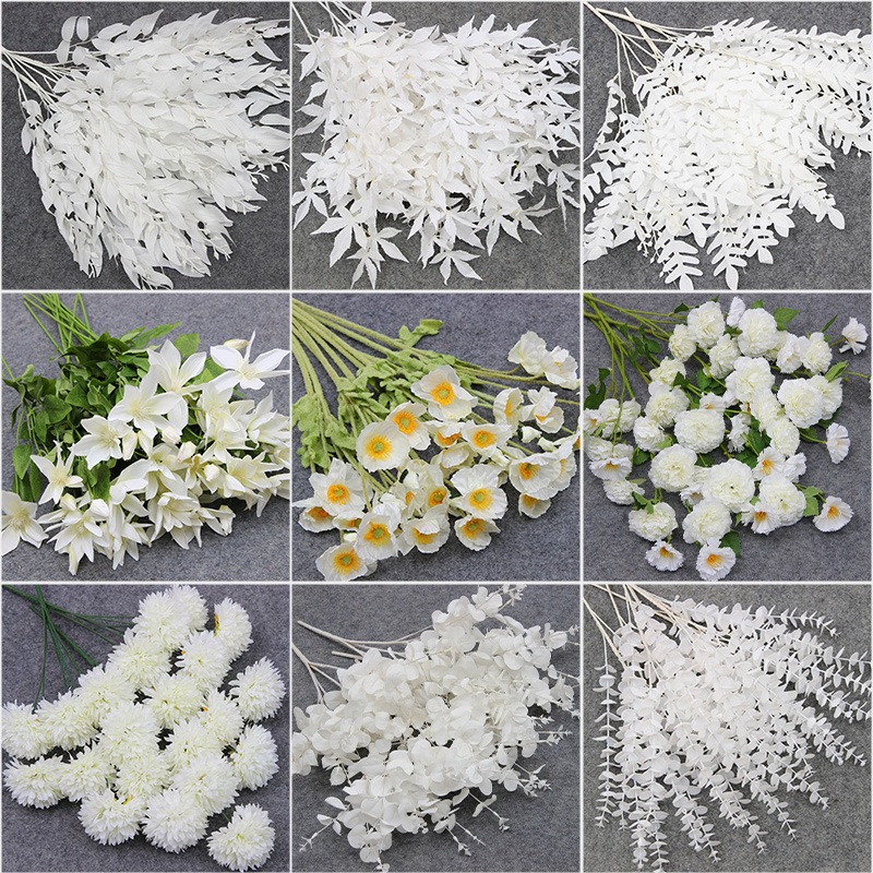 Bodas de flores de seda de imitación blanca flores falsas decorativas floral sala de bodas floral hogar ramo único camino de introducción de flores
