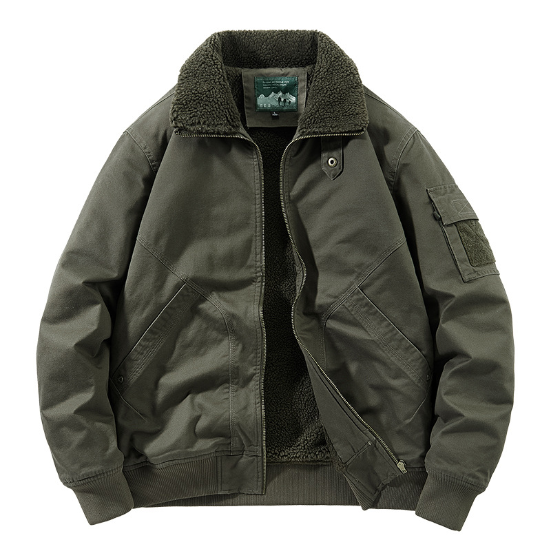 Men's Clothing New cotton washed lambskin jacket cotton clothing men's autumn and winter outdoor leisure high collar baseball jacket_voghion.com