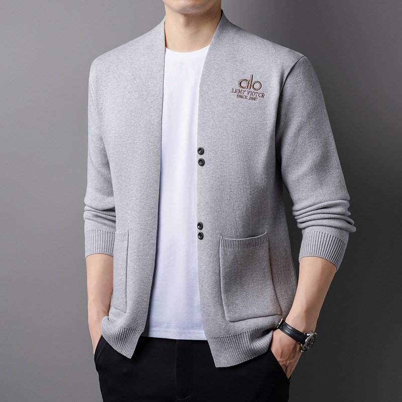 跨境2025秋季新款休闲纯色针织外套长袖开衫青年韩版男式针织开衫