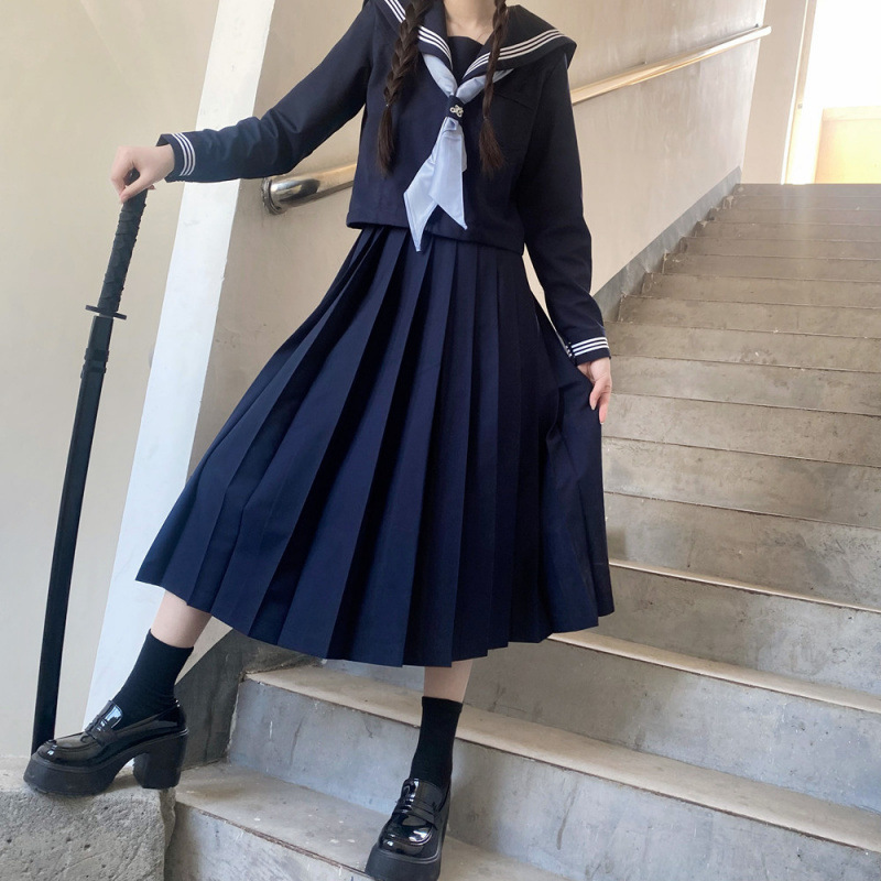 [Shenbei Jk] Sailor Suit Female Jk Uniform Suit Basic Navy Blue Japanese Style Navy Academy Style Middle Suit