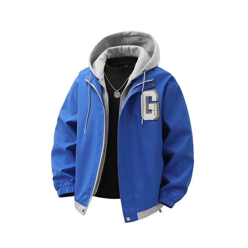 2025 Spring New Style Hooded Jacket Faux Two-Piece Set Couple Outfit Men's Jacket with a Cool and Stylish American Outdoor Style