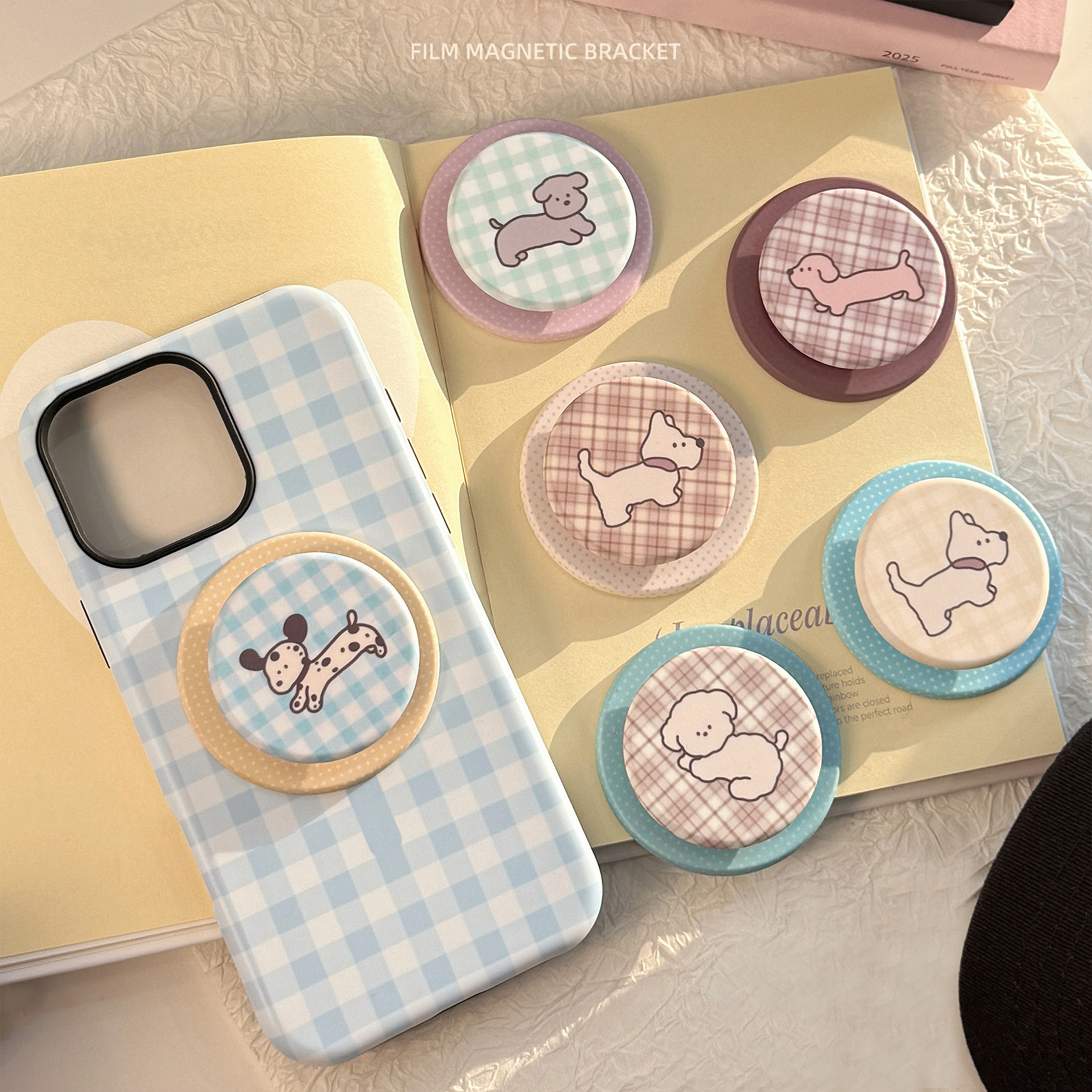Colores de contraste para cachorros de cuadrillas Magsafe succión de soporte de airbags de película para teléfonos móviles telescópicos dibujos animados portátiles
