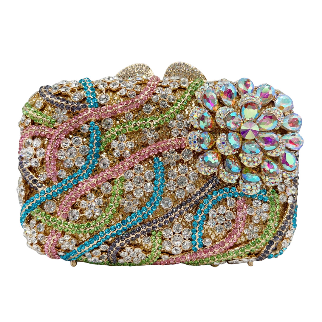 Túi clutch nữ đính kim cương cắt kim loại dự tiệc — màu vàng, hồng