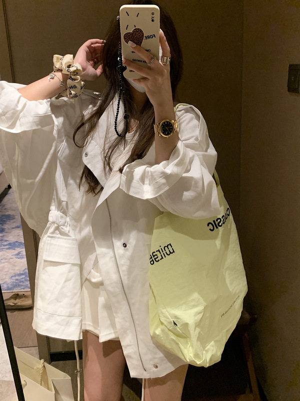 老钱风韩系慵懒范抽绳设计亚麻工装外套女秋季休闲宽松夹克外套|undefined