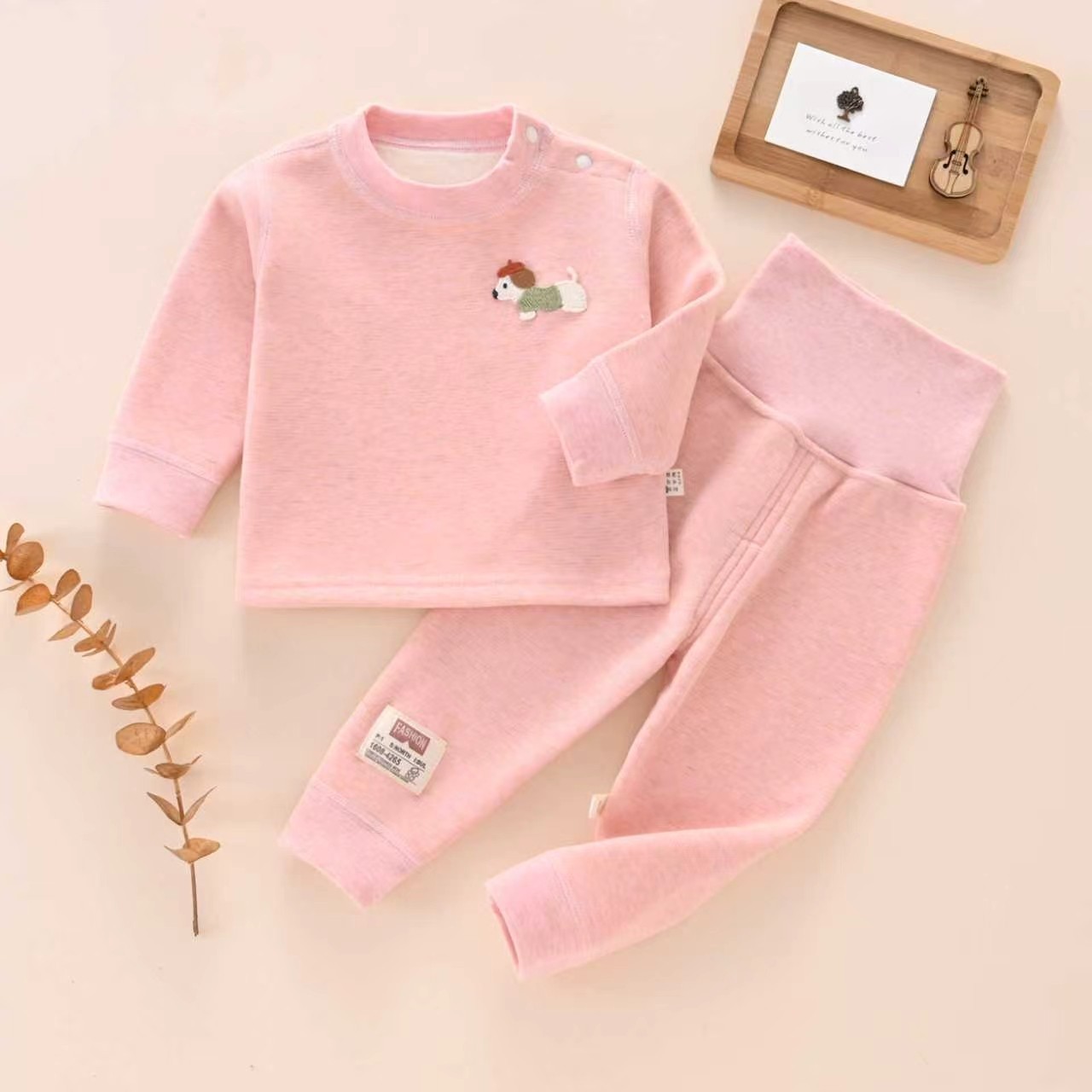 Paquete caliente de seda de colores brillantes, cachemira de invierno para bebés, cintura alta, abdomen para bebés, pantalones para niños, pijamas para niños