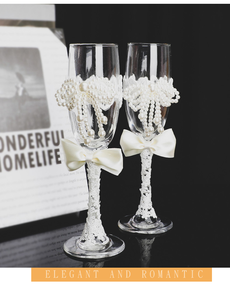 European-style Wedding Wine Glasses Bride And Groom Wedding Glass Goblets Set Banquet Champagne Glasses Party Wine Glasses display picture 1