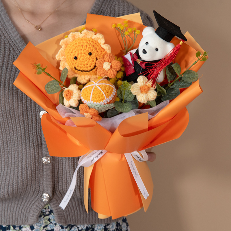 Girasoles creativo de punto de lana ramo de flores día del maestro de tejido a mano estudiantes adultos