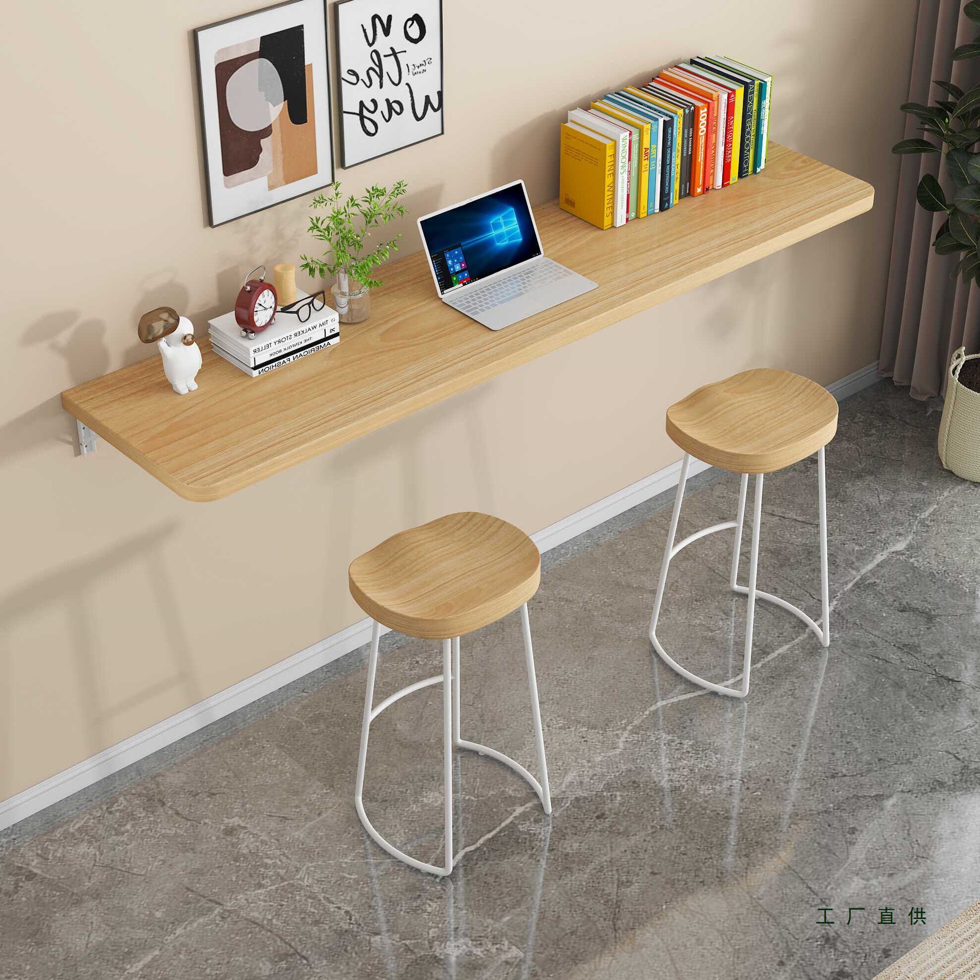 Balcony Solid Wood Bar Table Home Wall-Mounted Long Narrow Table Milk Tea Shop Partition Window High Table and Chair Folding Table