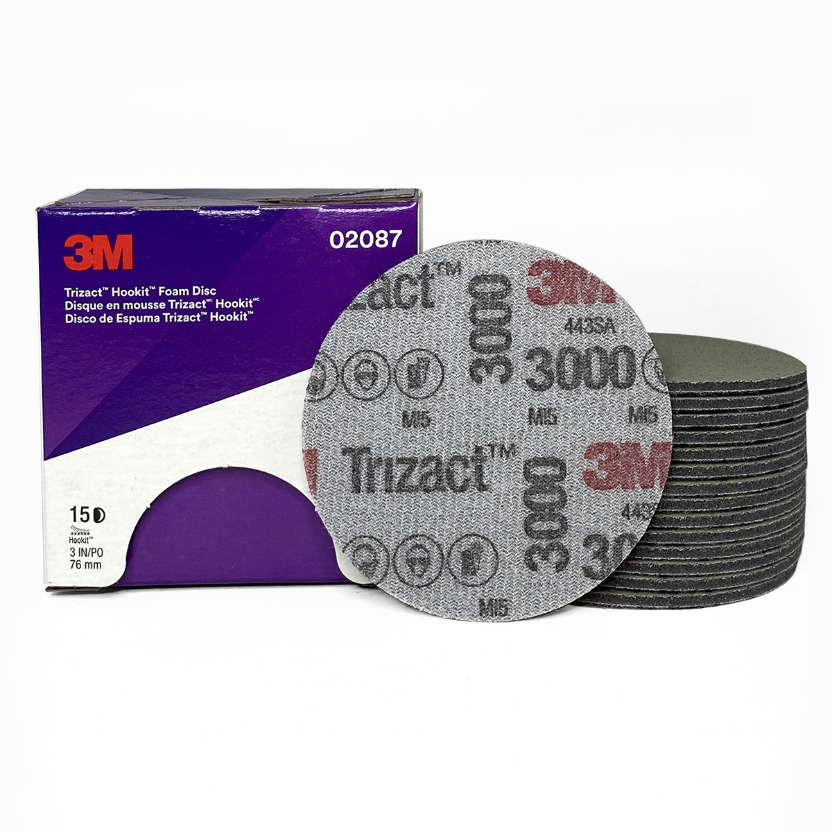 3M 3英寸02087背面植绒海绵干磨圆盘砂纸高效汽车车漆修复3000目