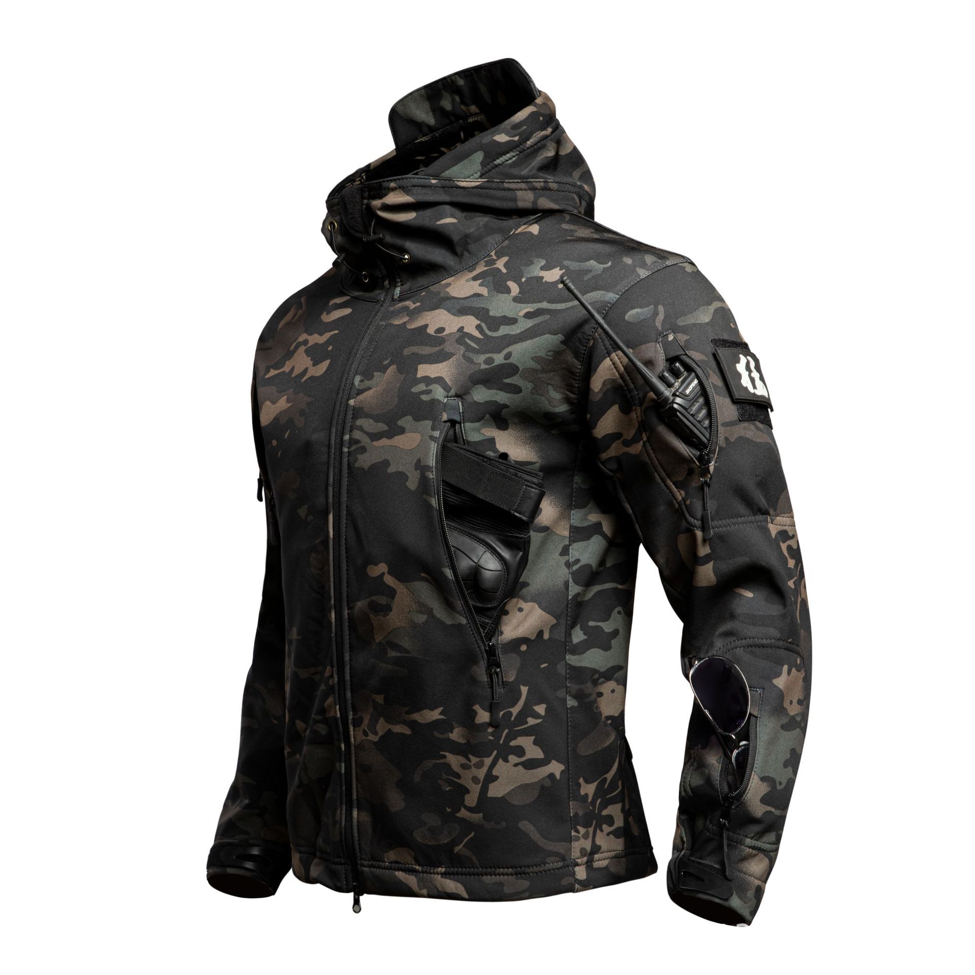 Chaqueta de caparazón suave de piel de tiburón al aire libre para hombres, primavera y otoño, invierno, pesca, esquí, ciclismo y chaqueta de alpinismo de terciopelo