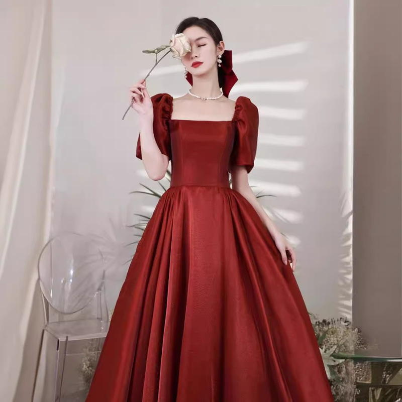Bride's Burgundy Wedding Engagement Dress, Petite Pregnant Women's Evening Gown, Princess-Style Summer Dress Bride's Burgundy Wedding Engagement Dress, Petite Pregnant Women's Evening Gown, Princess-Style Summer Dress