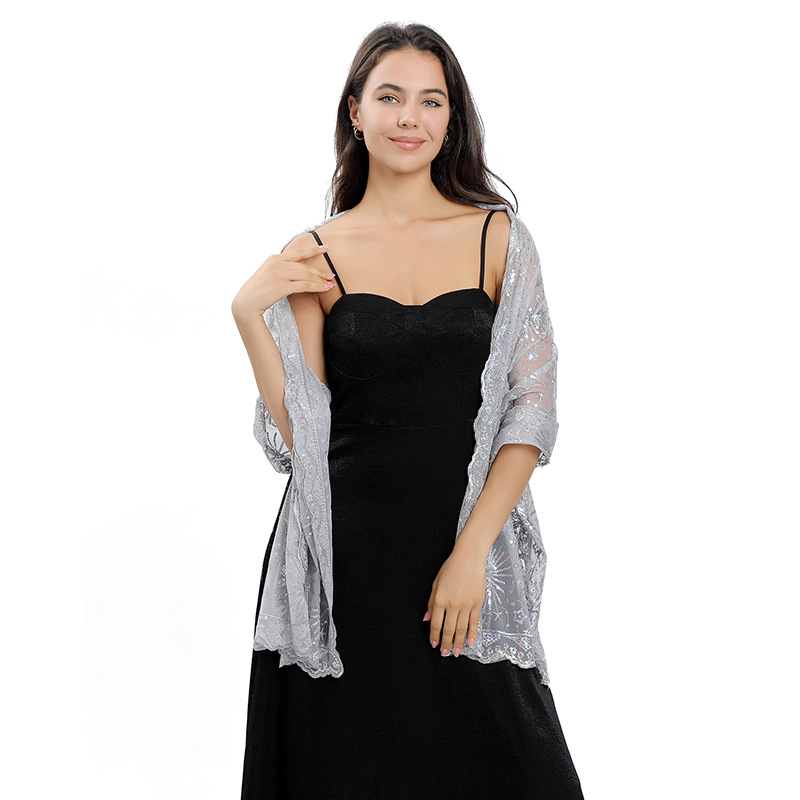 Exquisito lentejuelas bordado chal estrella Luna vestido de boda etapa partido cena para las mujeres