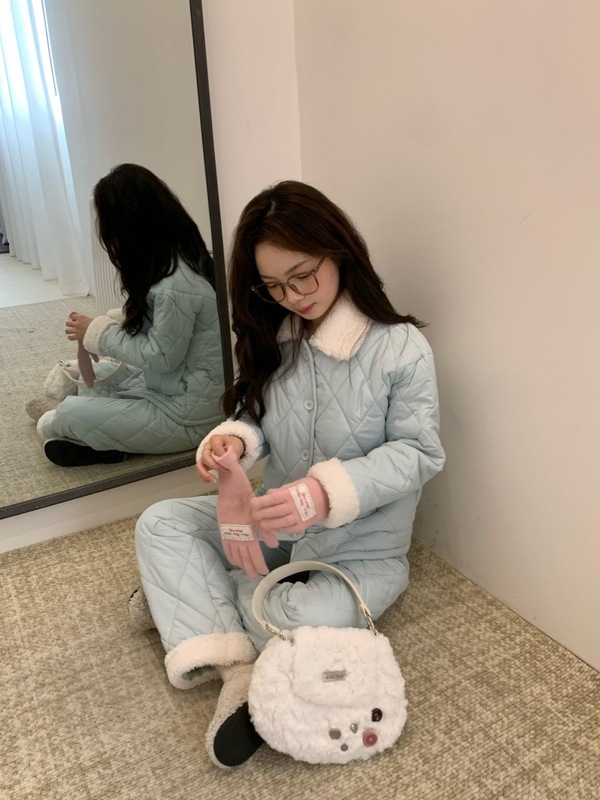 韩系印花夹棉加厚睡衣套装2025冬韩国新款可外穿绗棉碎花家居服女|undefined