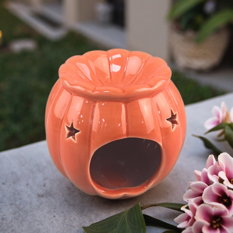 Tarro de velas de cerámica Estufa de incienso de calabaza de Halloween Velas de aromaterapia de cerámica Estufa de aceite de aromaterapia de interior para el hogar