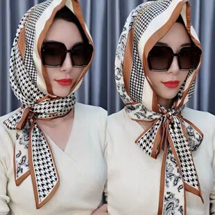 Xinfang same style spring and summer double-layer double-sided scarf sunscreen towel multi-purpose fashion all-match ribbon hat all-match bag scarf