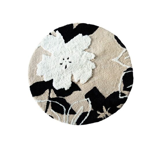 Round carpet living room absorbent coffee table blanket French retro floral bedroom bedside blanket thickened flocking carpet wholesale