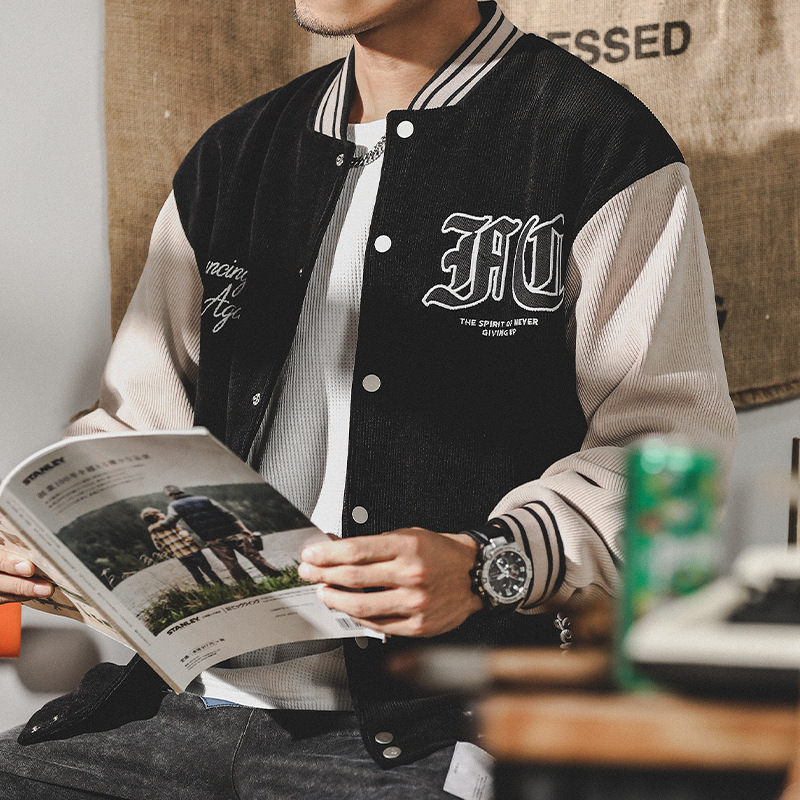 American Heavy Baseball Suit Men's Autumn New Cardigan Sweater Men's Trendy Brand Aviator Jacket Corduroy Jacket