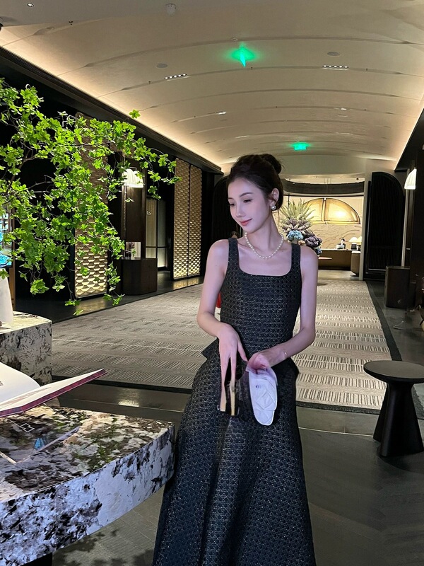 小香风吊带连衣裙针织打底衫两件套大码胖mm法式遮肚子显瘦套装裙|undefined