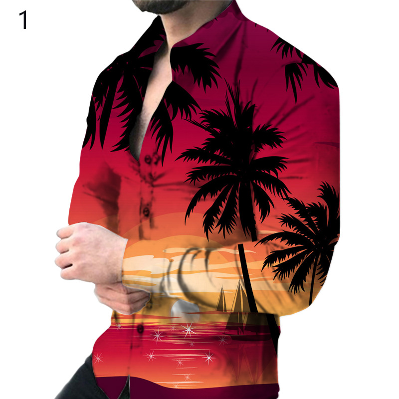 2023 Europea y América primavera nuevos hombres 3D impreso personalizado de solapa casual Camisa de manga larga de los hombres más tamaño camisa de los hombres