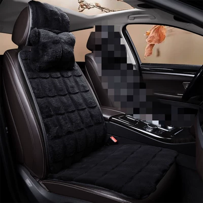 Light luxury car seat cushion: Wool pad - black-1-headrest-1-seat-cushion-1-backrest