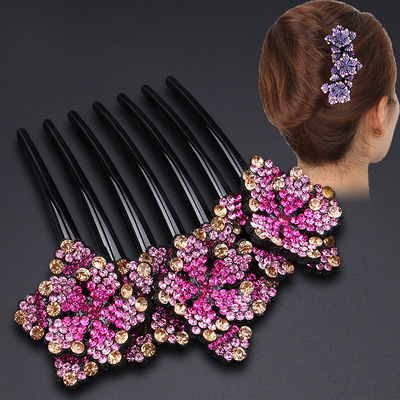 插梳盘发器发梳发夹水钻边夹头发卡子头花时尚夹子优雅顶夹头饰女
