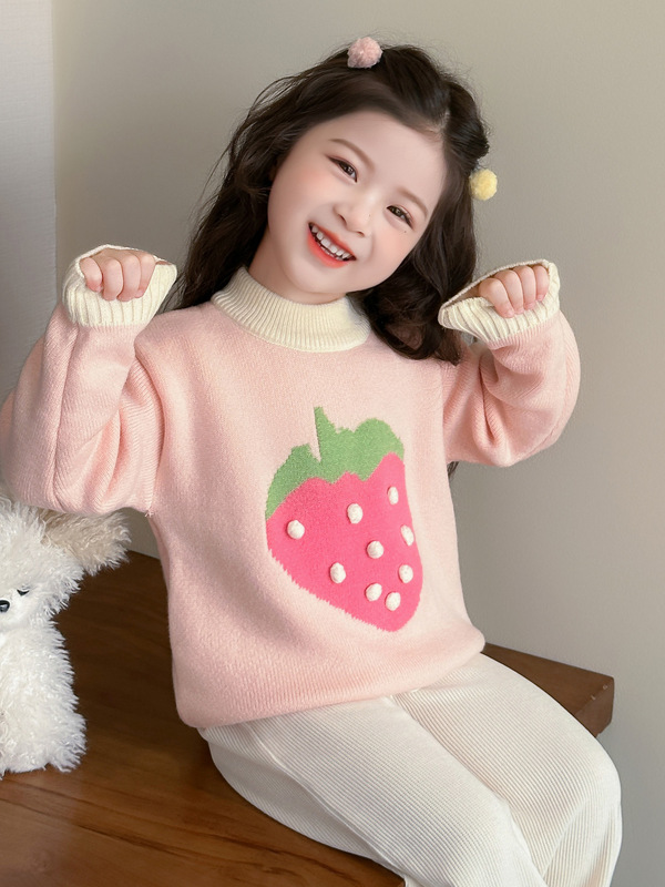 女童草莓毛衣秋冬装2025新款儿童装宝宝上衣冬季加厚针织衫打底衫|undefined