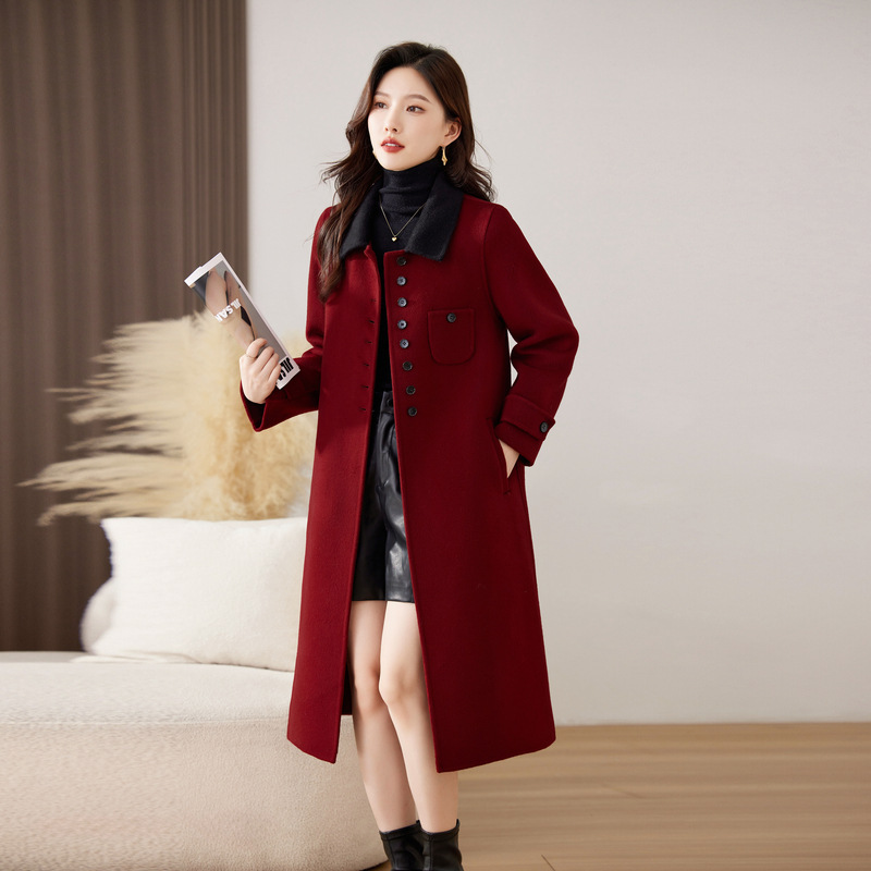 Women's Woolen Outwear 2025 Autumn and Winter New Women's Spliced ​​Lapel Single-Breasted Woolen Outwear Mn5819