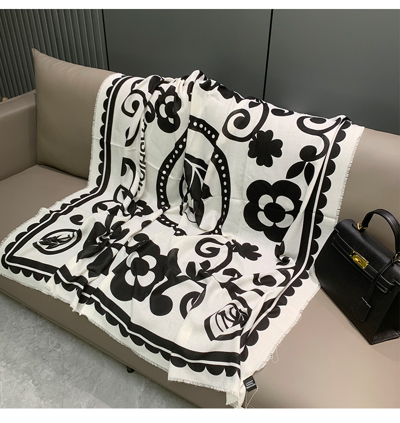 Schwarz weiß kontrast farbe kamelie elegante muster große schal für frauen design sinn, frühling und sommer sonne_voghion.com