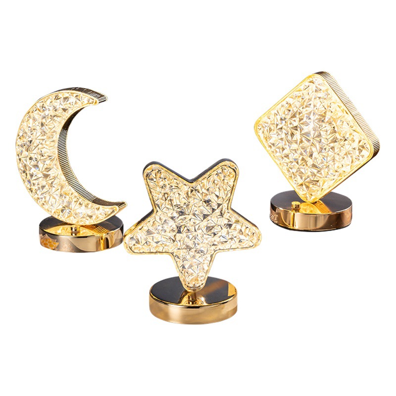 Lámpara de Ambiente, Decoración de Noche para Mesa de Noche, Luz Nocturna Romántica para Dormitorio Femenino, Lámpara de Mesa Pequeña con Diseño de Estrellas y Luna