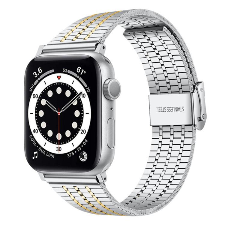 Aplicable para Apple Watch 38 - 49mm siete perlas de hebilla correa de acero inoxidable metal finamente trenzado enlaces de cadena