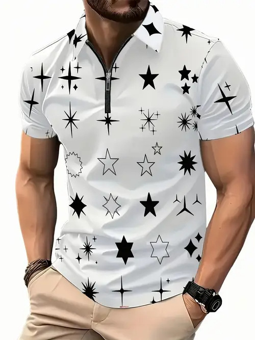 Transfronterizo 2025 nuevo estilo Amazon tendencia de la moda europea y americana casual todo-fósforo botón de manga corta camisa POLO impresión 3D