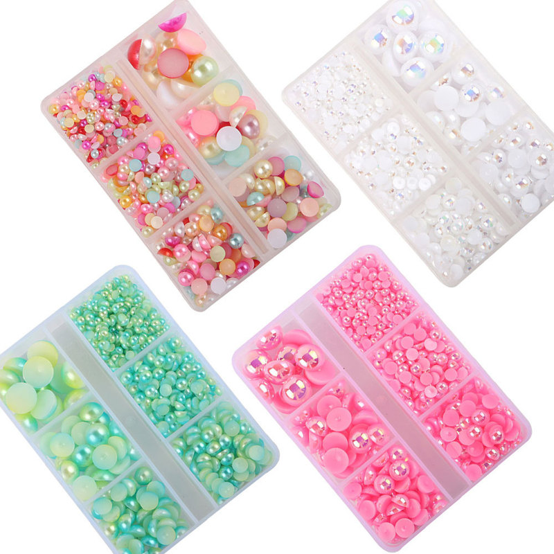 ABS solid color semi-round plastic beads, loose beads for phone cases, nail art, cups, crafts, decorative pearl accessories, DIY materials