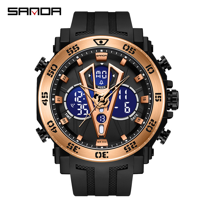 SANDA 6105 nueva venta caliente Moda juvenil reloj electrónico multifunción luminoso impermeable despertador