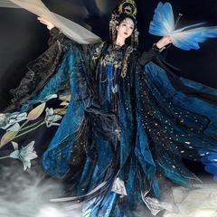 オリジナル唐漢服女性刺繍中国風胸丈スカート妖精エレガントスタイル[霊蝶翡翠骨]キャットウォークスタイル