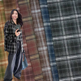 New in stock autumn and winter sanding plaid cloth TR twill casual shirt plaid fabric trousers fashion fabric wholesale