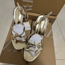 现货ZA2025年夏季新款仙女气质蝴蝶结高跟露趾一字带文艺复古凉鞋