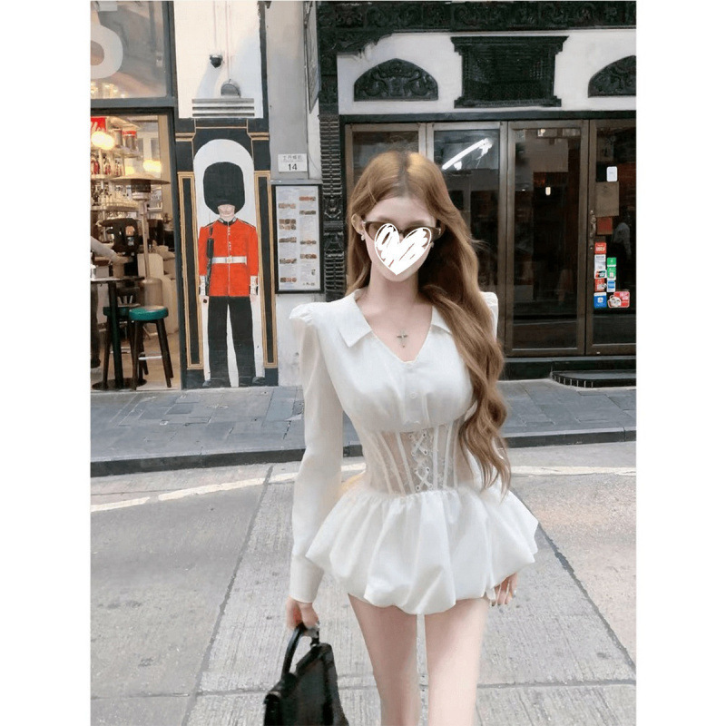 Spring Fashion Style: Slim-Fit Long-Sleeved Short Dress with High-Waisted Shorts Set Spring Fashion Style: Slim-Fit Long-Sleeved Short Dress with High-Waisted Shorts Set