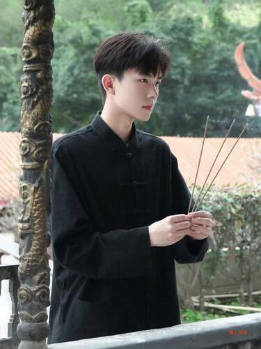 New Chinese-style men's wear China style upright collar and button shirt men's autumn thin style improved Hanfu shirt young people's Tang suit