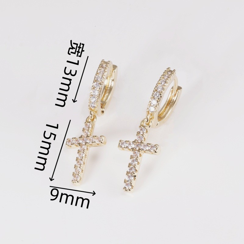 European American Luxury Zircon Love Star Cross Wings Ear Buckle Suit - Gold Earrings for Women detail image 11