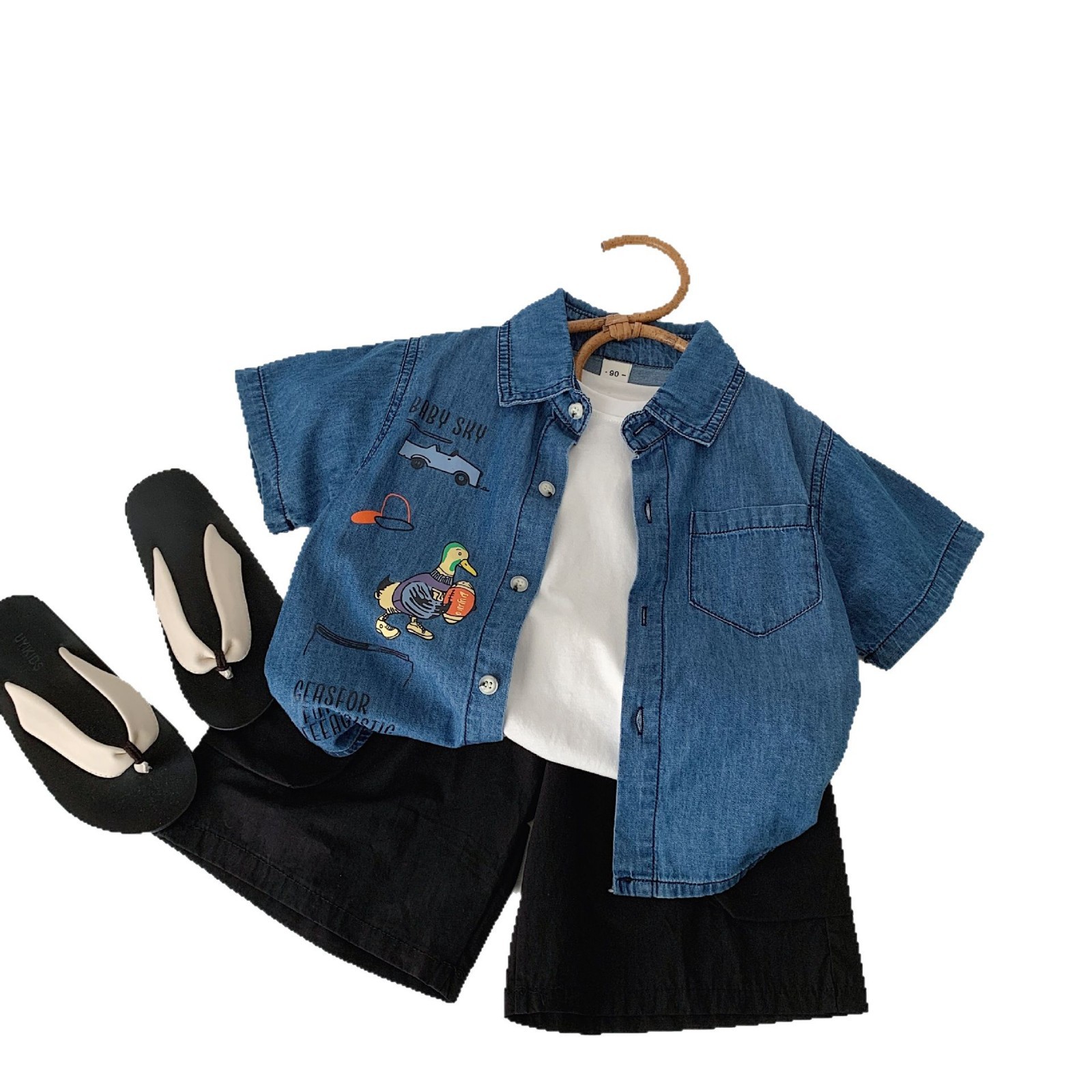 [Precio diario especial de 25.99 yuanes] Camisas de vaqueros infantiles de Mai Bao, camisas de manga corta para bebés coreanos de verano