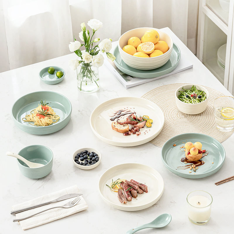 Nórdico plato de cerámica tazón plato traje hogar creativo neto rojo ins simple arroz tazón plato redondo combinación tazón palillos vajilla