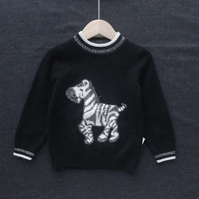 厂货批发男女宝宝山羊绒衫卡通加厚冬大中小童羊毛衫圆领套头黑色